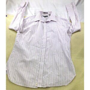 John Varvatos White & Purple Striped Long Sleeve Dress Shirt 16L Superfine Cotto